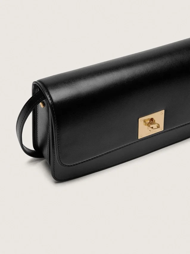 Gioia Bag in black boarded leather with gold details