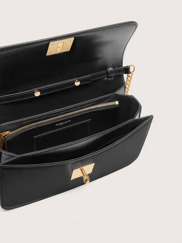 Gioia Bag in black boarded leather with gold details