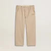 Girls' beige cotton pants with embroidery
