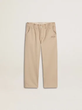 Girls' beige cotton pants with embroidery