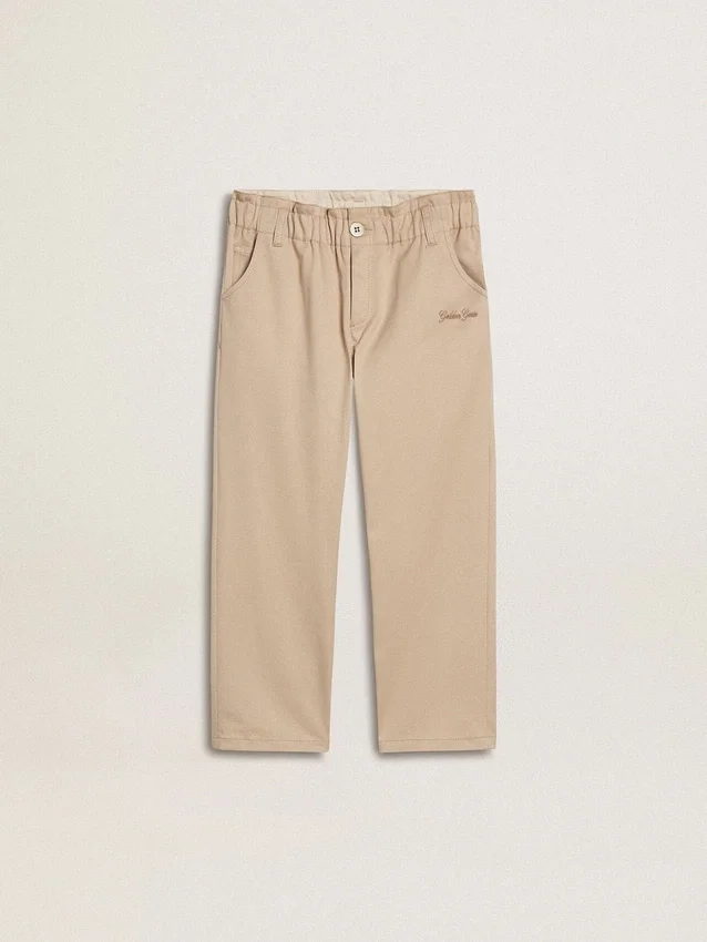 Girls' beige cotton pants with embroidery