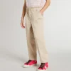 Girls' beige cotton pants with embroidery