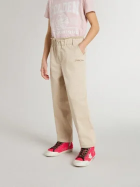Girls’ beige cotton pants with embroidery