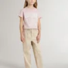Girls' beige cotton pants with embroidery