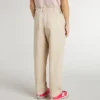 Girls' beige cotton pants with embroidery