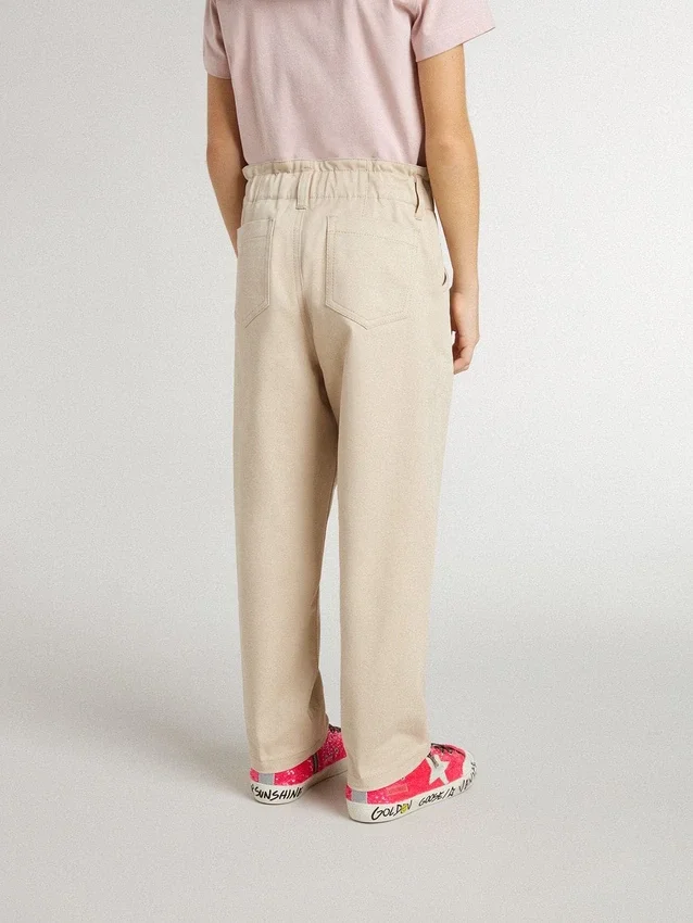 Girls' beige cotton pants with embroidery
