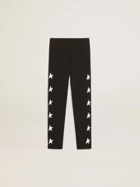 Girls’ black leggings with white stars on the sides