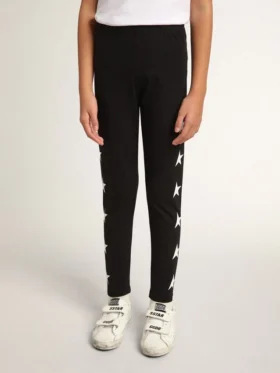 Girls’ black leggings with white stars on the sides