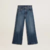 Girls' bootcut jeans with a medium wash and embroidery