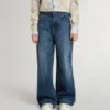 Girls' bootcut jeans with a medium wash and embroidery