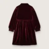 Girls’ burgundy velvet-effect dress with embroidery on the front