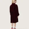 Girls’ burgundy velvet-effect dress with embroidery on the front