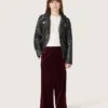 Girls’ burgundy velvet-effect pants with rear pocket