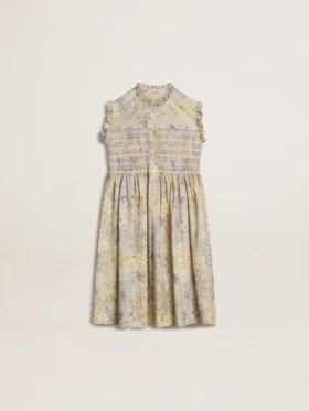 Girls' cotton midi dress with multicolor floral print