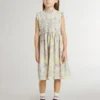 Girls' cotton midi dress with multicolor floral print
