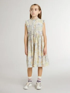 Girls’ cotton midi dress with multicolor floral print