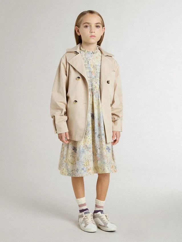Girls' cotton midi dress with multicolor floral print
