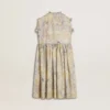Girls' cotton midi dress with multicolor floral print