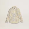 Girls' cotton shirt with multicolor floral print