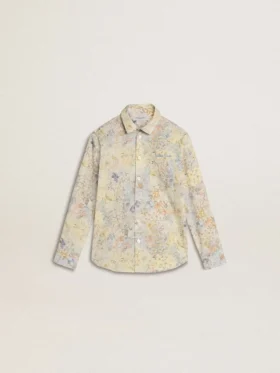 Girls' cotton shirt with multicolor floral print