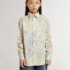 Girls' cotton shirt with multicolor floral print