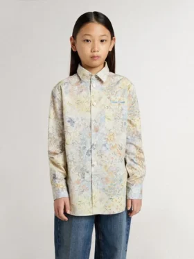 Girls’ cotton shirt with multicolor floral print