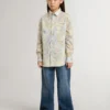 Girls' cotton shirt with multicolor floral print