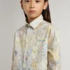 Girls' cotton shirt with multicolor floral print