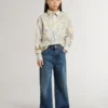 Girls' cotton shirt with multicolor floral print