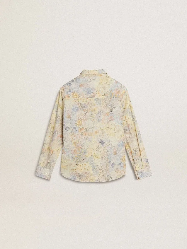 Girls' cotton shirt with multicolor floral print