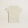 Girls' cotton T-shirt in worn white with red embroidery on the chest