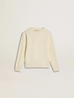 Girls’ cream-colored sweatshirt with patch writing