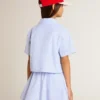 Girls' cropped shirt in striped light blue cotton