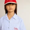 Girls' cropped shirt in striped light blue cotton