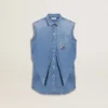 Girls' denim dress with front knot and embroidery