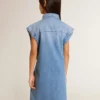 Girls' denim dress with front knot and embroidery