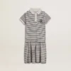 Girls' midi dress in striped cotton blend with embroidery