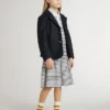 Girls' midi dress in striped cotton blend with embroidery