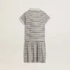 Girls' midi dress in striped cotton blend with embroidery