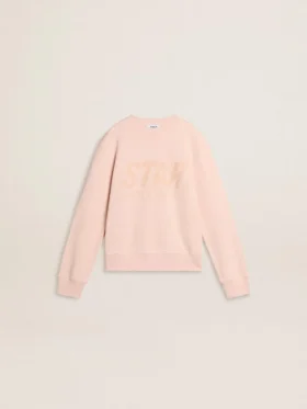 Girls' pink-colored sweatshirt with pink front lettering