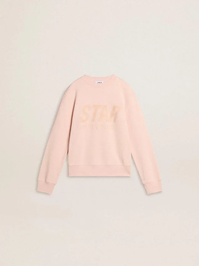 Girls' pink-colored sweatshirt with pink front lettering