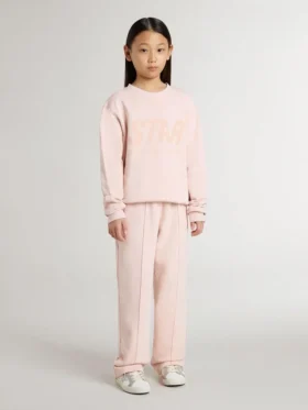 Girls’ pink-colored sweatshirt with pink front lettering