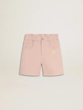 Girls' pink cotton shorts with embroidery