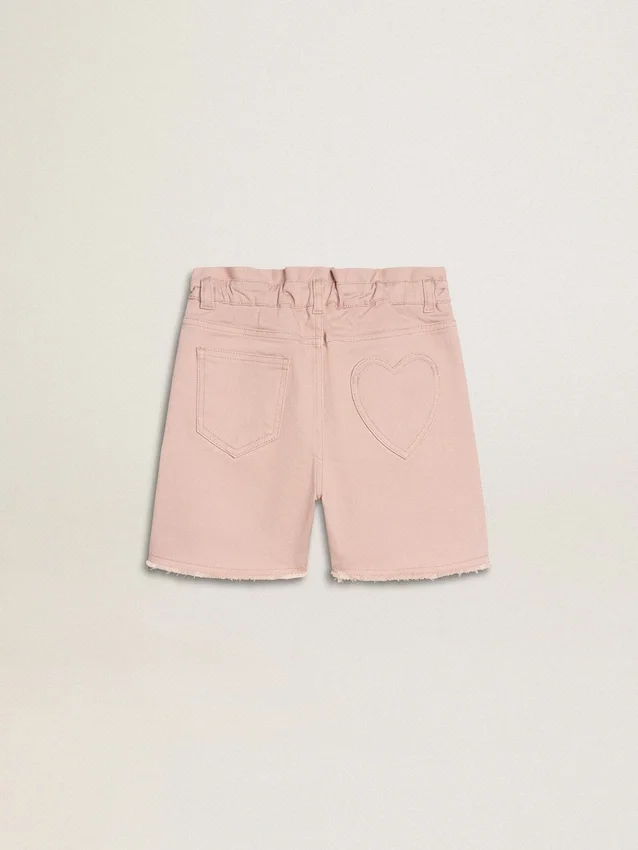 Girls' pink cotton shorts with embroidery