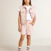 Girls' pink cotton shorts with embroidery