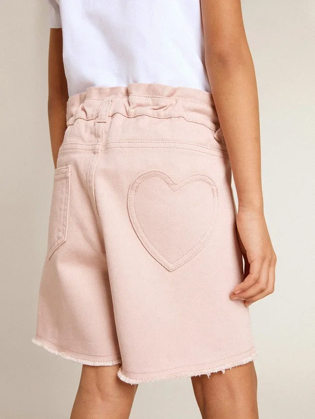 Girls' pink cotton shorts with embroidery