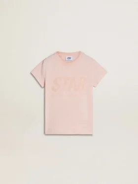 Girls' pink T-shirt with pink print on the front