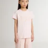 Girls' pink T-shirt with pink print on the front