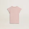 Girls' pink T-shirt with ruffled sleeves and embroidery