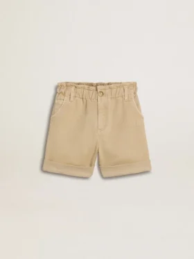 Girls' sand-colored shorts with embroidered logo